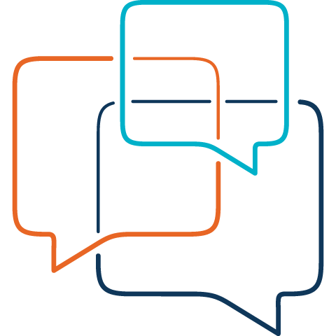 line drawing of three intertwined message bubbles